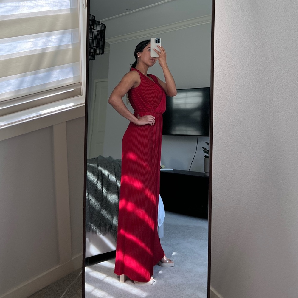 Red sleeveless wide leg jumpsuit for any special occasion